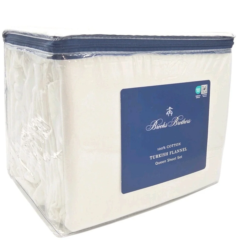 Brooks Brothers Queen Size 4pc‎ Turkish Cotton Flannel Sheet Set Ivory